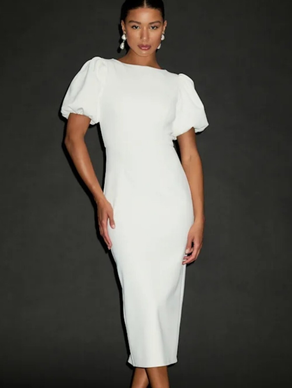 Lulu's White Puff-Sleeve Midi Dress